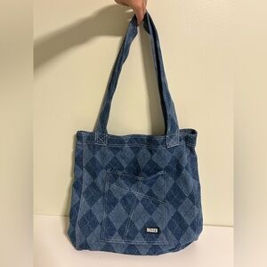 The Ragged Priest Urban Outfitters - Blue Argyle Pattern Denim Tote Bag